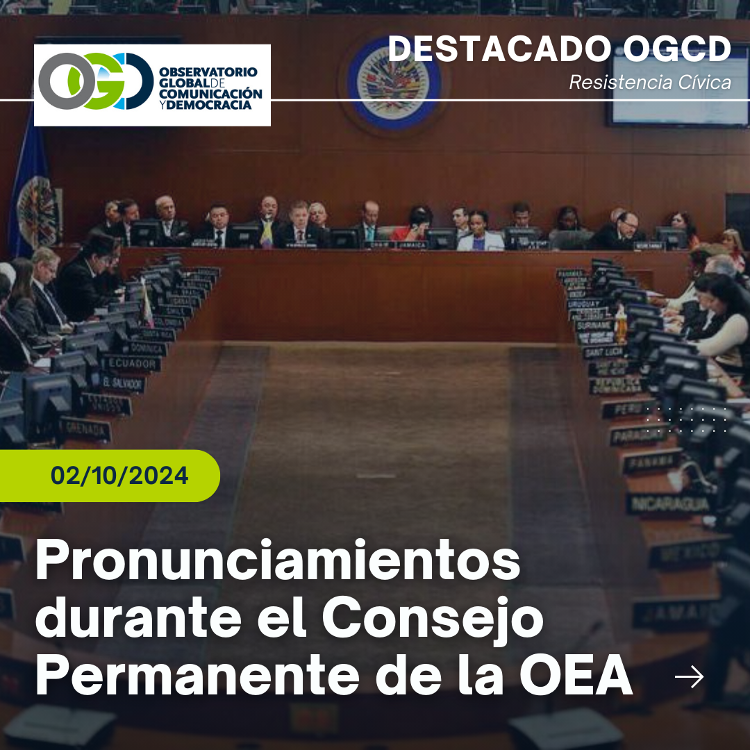 Foto del Consejo Permanente de la OEA, junto a la frase: "Pronunciamientos durante el Consejo Permanente de la OEA"
